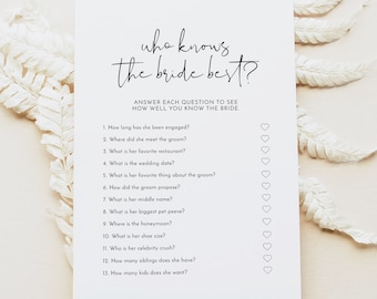 ADELLA PRINTED + SHIPPED Who Knows The Bride Best Bridal Shower Game, Bridal Shower Game Cards, Modern Minimalist Bridal Shower Activity