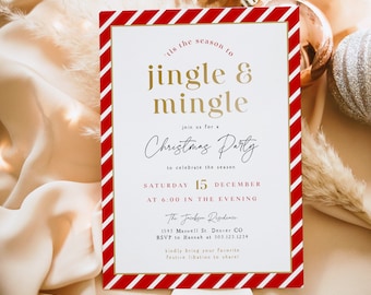 MERI Festive Jingle and Mingle Holiday Party Invitation Template Printable Christmas Party Invitation Editable Digital Text Invite