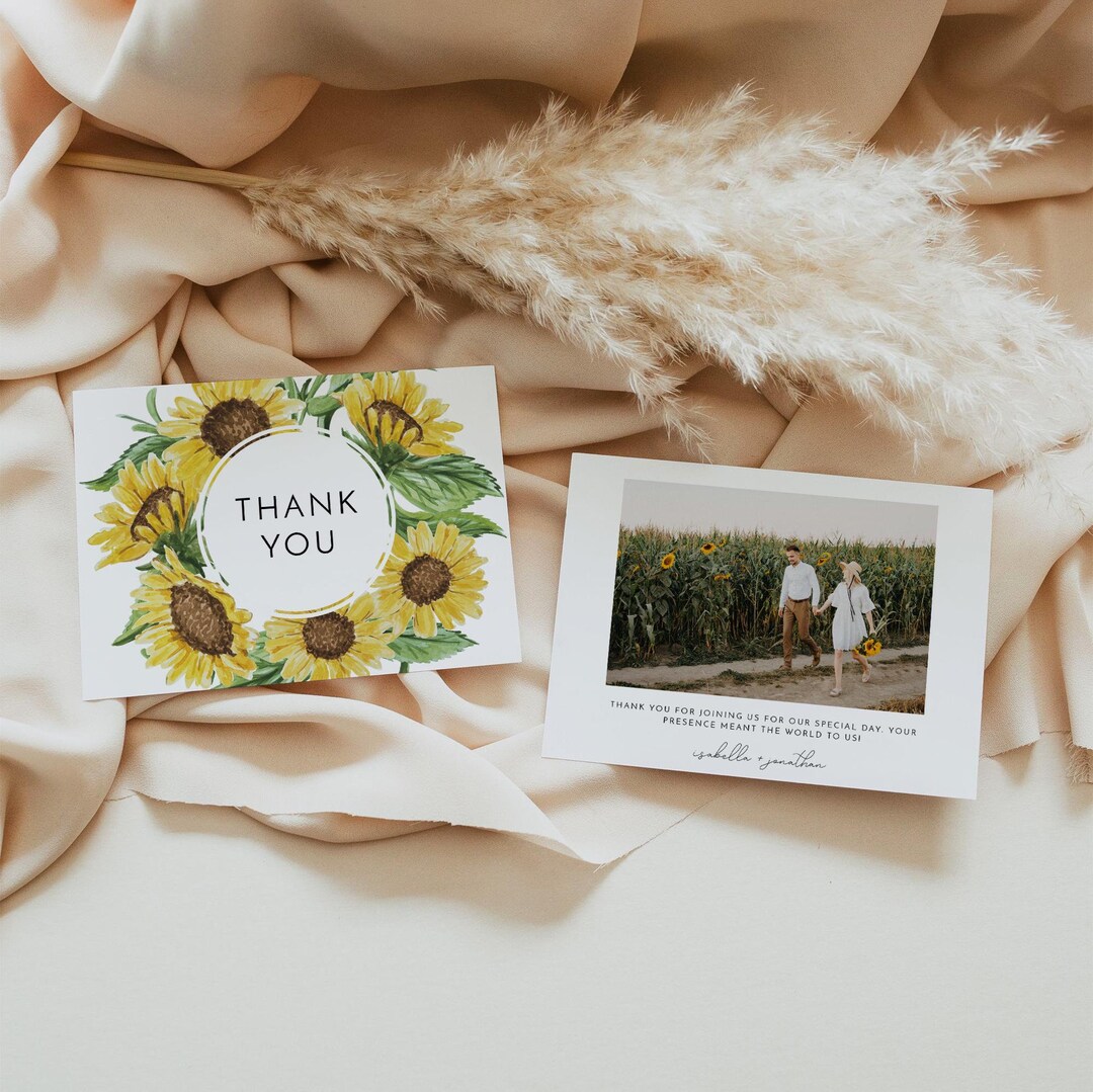 Sunflower Thank You Card Template, Printable Thank You Cards, Rustic ...