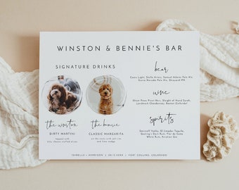 ADELLA Minimalist 2 Pet Signature Cocktail Sign, Simple Photo Signature Drink Sign, Bar Menu Template, Modern Dog Signature Drink