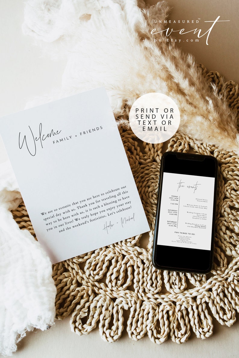 BLAIR Minimalist Wedding Events Card Template, Modern Wedding Itinerary ...