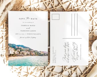 PUERTO VALLARTA Save the Date Template, Mexico Save the Date Postcard Printable, Tropical Photo Save the Date, Beach Destination DIY