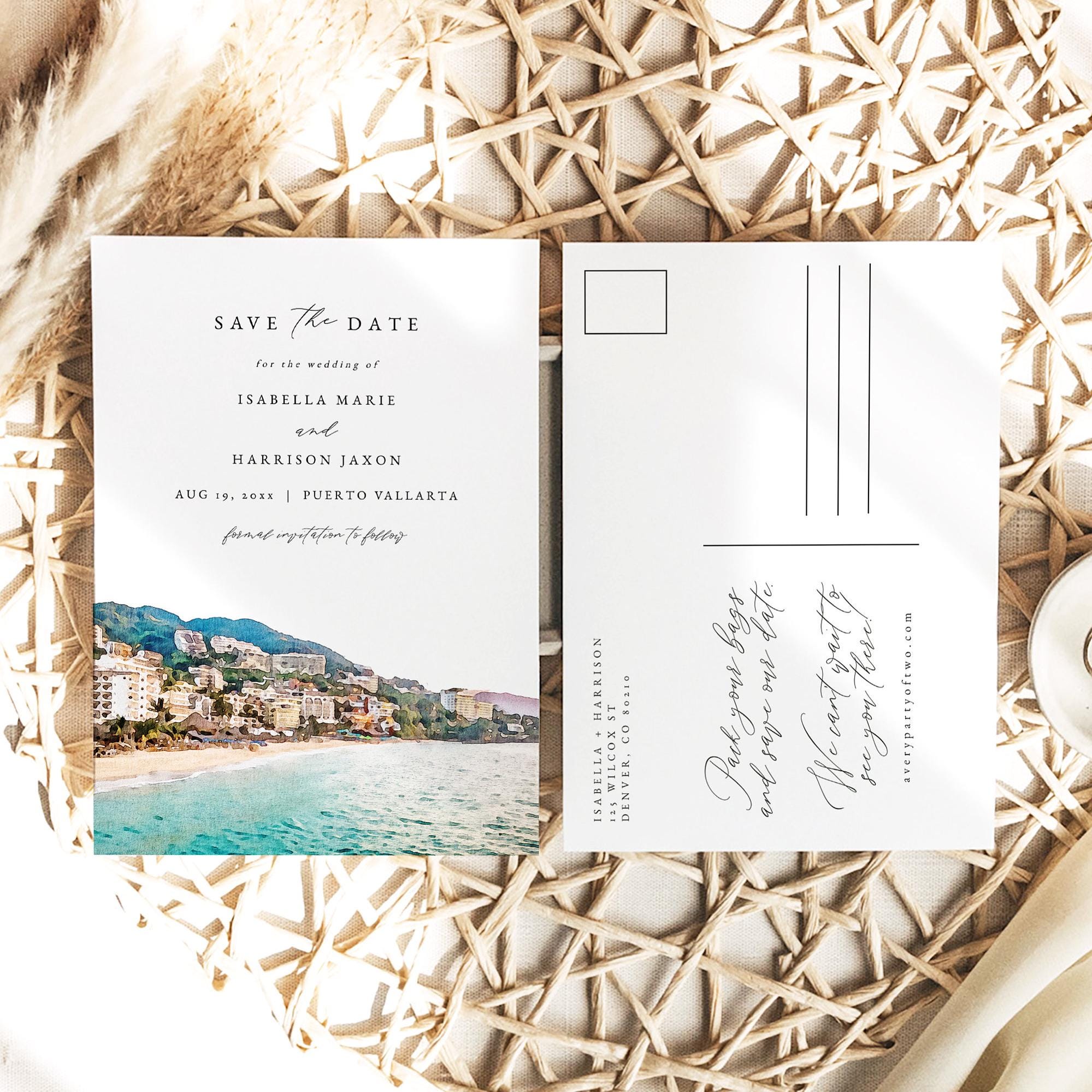 PUERTO VALLARTA Save the Date-sjabloon, Mexico Save the Date-briefkaart afdrukbaar, tropische foto Save the Date, strandbestemming DIY