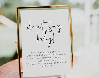 ADELLA Minimalist Don't Say Baby Sign Printable, Modern Baby Shower Sign, Simple Baby Shower Game Sign Instant Download Editable Template