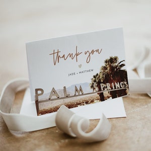 JADE Palm Springs Dankeskarten-Vorlage, Kalifornien Dankes-Karte zum Ausdrucken, Wüste Hochzeit Danke, Palm Springs Schild Ziel DIY