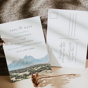 Modelo de reserva de data JACKSON HOLE, reserva de data de cartão postal de Wyoming, reserva de data de casamento na montanha, viagem, acampamento ao ar livre, casamento na floresta
