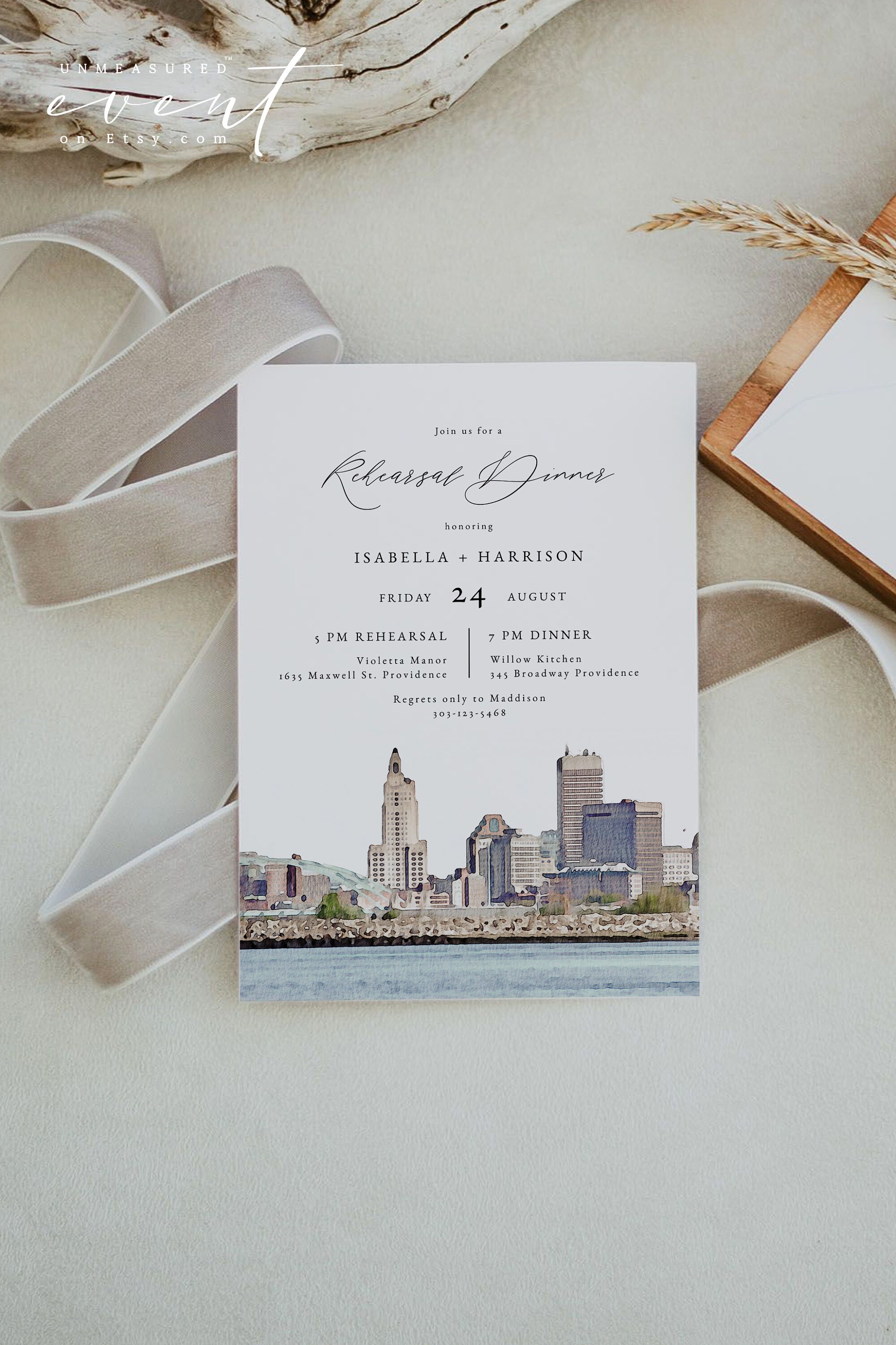 PROVIDENCE Rehearsal Dinner Invitation Template, Watercolor Rhode Island Wedding Rehearsal Invite Instant, Destination The Night Before DIY