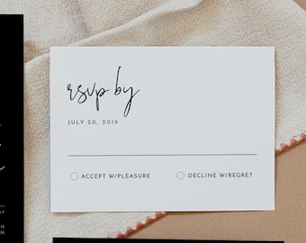 JOVI RSVP Card Template, Printable RSVP Card, Modern Minimalist Wedding Rsvp Card, Instant Download Simple Response Card Party  Diy