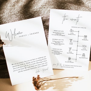 Plantilla de cronograma de boda minimalista HARLOW, cronograma de iconos de boda, cronograma de eventos, itinerario de boda, bolsa de bienvenida, cronograma de fin de semana DIY