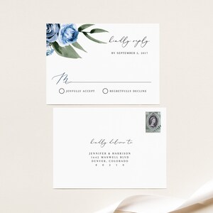 MILENA Dusty Blue Floral Antwortkarte Vorlage, Dusty Blue Antwortkarte, Hochzeit Antwortkarte, Antwortkarte Hochzeit, Antwortkarte