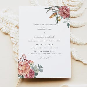Boho Wedding Invitation Template, Dusty Rose Wedding Invite, Protea Wedding Invitation, Autumn Wedding Invitation Instant Invite MARGOT