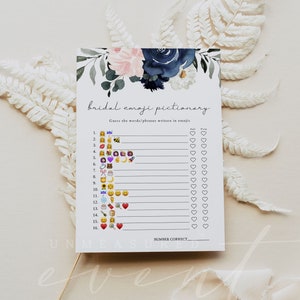 CADENCE Emoji Pictionary Bridal Shower Game Template, Blush and Navy Floral Bridal Shower Games Instant Download, Blue and Pink Flower DIY