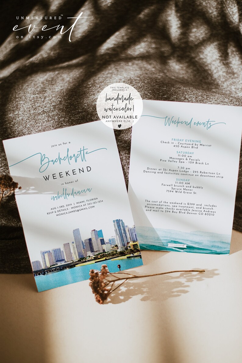 MIAMI Bachelorette Invitation Template Miami Itinerary Etsy