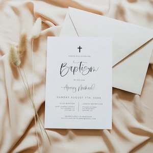 Modern Baptism Invitation Template, Minimalist Baptism Invitation, Baptism Invitation Instant Download, Simple Baptism Invite Evite JOLIE