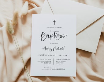 Modern Baptism Invitation Template, Minimalist Baptism Invitation, Baptism Invitation Instant Download, Simple Baptism Invite Evite JOLIE