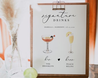 EVELYN Wedding Signature Drink Sign Template, Signature Cocktail Sign, Signature Drink Sign Printable, Modern Minimalist Wedding Drink Sign