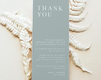 PRINTED + SHIPPED Elegant Wedding Table Thank You Cards, Luxury Sage Green Wedding Thank You Place Setting, Plate Thank You Card, NINA