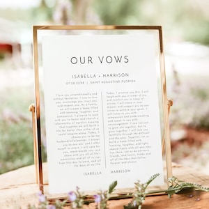 KENNEDY Modern Minimalist Wedding Vows Template, Simple Printable Wedding Vows Keepsake, Modern His and Hers Vows Sign Instant Anniversary