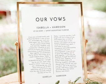 Modern Minimalist Wedding Vows Template, Simple Printable Wedding Vows Keepsake, Modern His and Hers Vows Sign Instant Anniversary KENNEDY