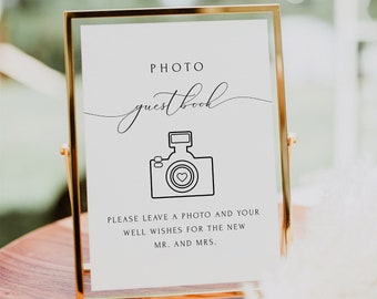 Photo Guest Book Sign Printable, Calligraphy Wedding Photo Guestbook Sign Template, Sign the Guestbook Sign Instant Download EDITABLE ASHER