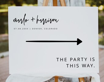 Wedding Direction Sign Template, Party this Way Sign Printable, Modern Minimalist Wedding Signs, Boho Editable Wedding Sign Instant - MARLO