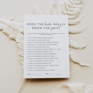 ADELLA Minimalist Does the Bride Really Know the Groom Bridal Shower Game Template, Modern Bridal Shower Game Printable, Bridal Shower Games