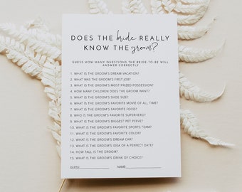 ADELLA Minimalist Does the Bride Really Know the Groom Bridal Shower Game Template, Modern Bridal Shower Game Printable, Bridal Shower Games