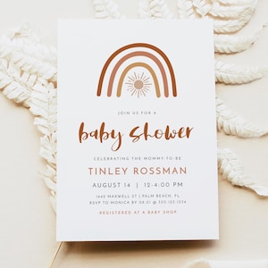 TINLEY Rainbow Baby Shower Invitation Template, Terracotta Baby Shower Invitation, Boho Baby Shower Invite, Bohemian Baby Shower Evite DIY
