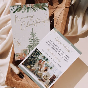 Modello di biglietto di Natale stampabile INGE Biglietto di Natale per la famiglia Biglietto di Natale con foto modificabile Biglietto di Natale scandinavo accogliente verde salvia