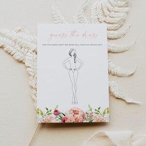 ALICE Tea Bridal Shower Guess the Dress vrijgezellenfeest spel, blozen bloemen vrijgezellenfeest spellen, bruidsbrunch Tea Party Instant Download DIY