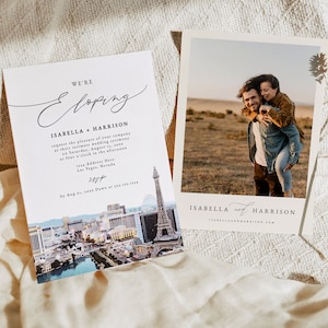 LAS VEGAS Elopement Invitation Template, Watercolor Las Vegas Micro Wedding Invite Printable, Vegas Skyline Destination Wedding Invitation