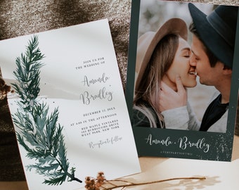 RORY Pine Wedding Invitation Template, Forest Wedding Invitation, Mountain Wedding Invitation, Winter Wedding Invitation Set DIY with Photo