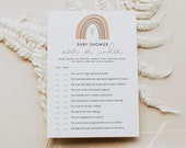 GITA Over or Under Baby Shower Game, Boho Rainbow Baby Shower Games Printable, Bohemian Rainbow Baby Shower, Pastel Blush Green Editable DIY