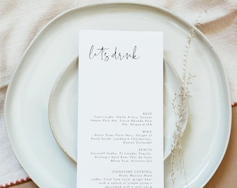 ADELLA Minimalist Wedding Drink Menu Template, Simple Wedding Menu, Modern Wedding Menu, Let's Drink Menu, Templett Wedding Menu