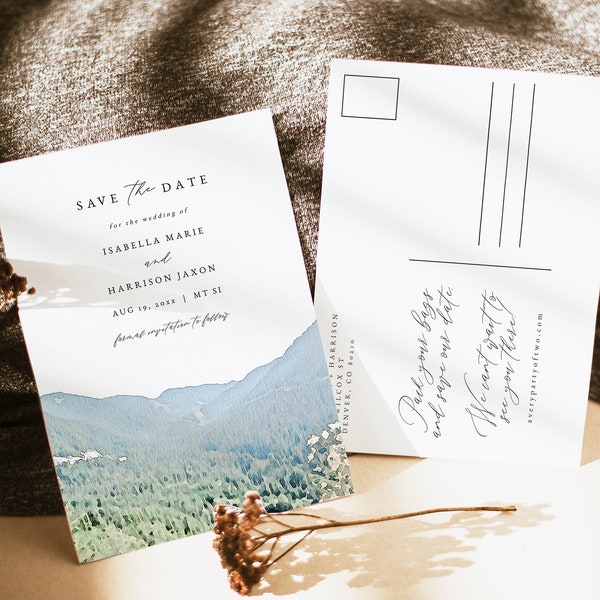 MT Si Save the Date Template, Mt Si Postcard Save the Date, Washington Wedding Save the Date Instant Download, Travel Destination Wedding