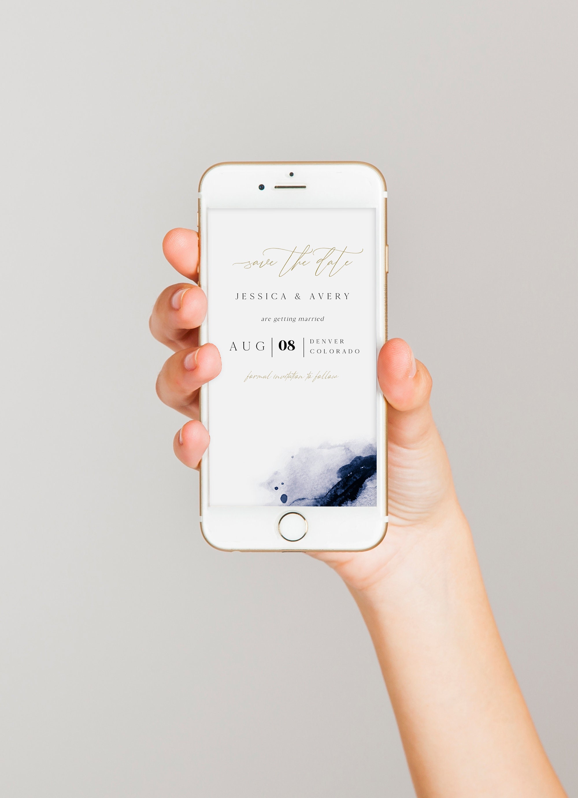 ANYA Navy Watercolor Text Message Save the Date Template, Navy Blue Save the Date, Save the Date Evite, Electronic Save the Date Deep Blue