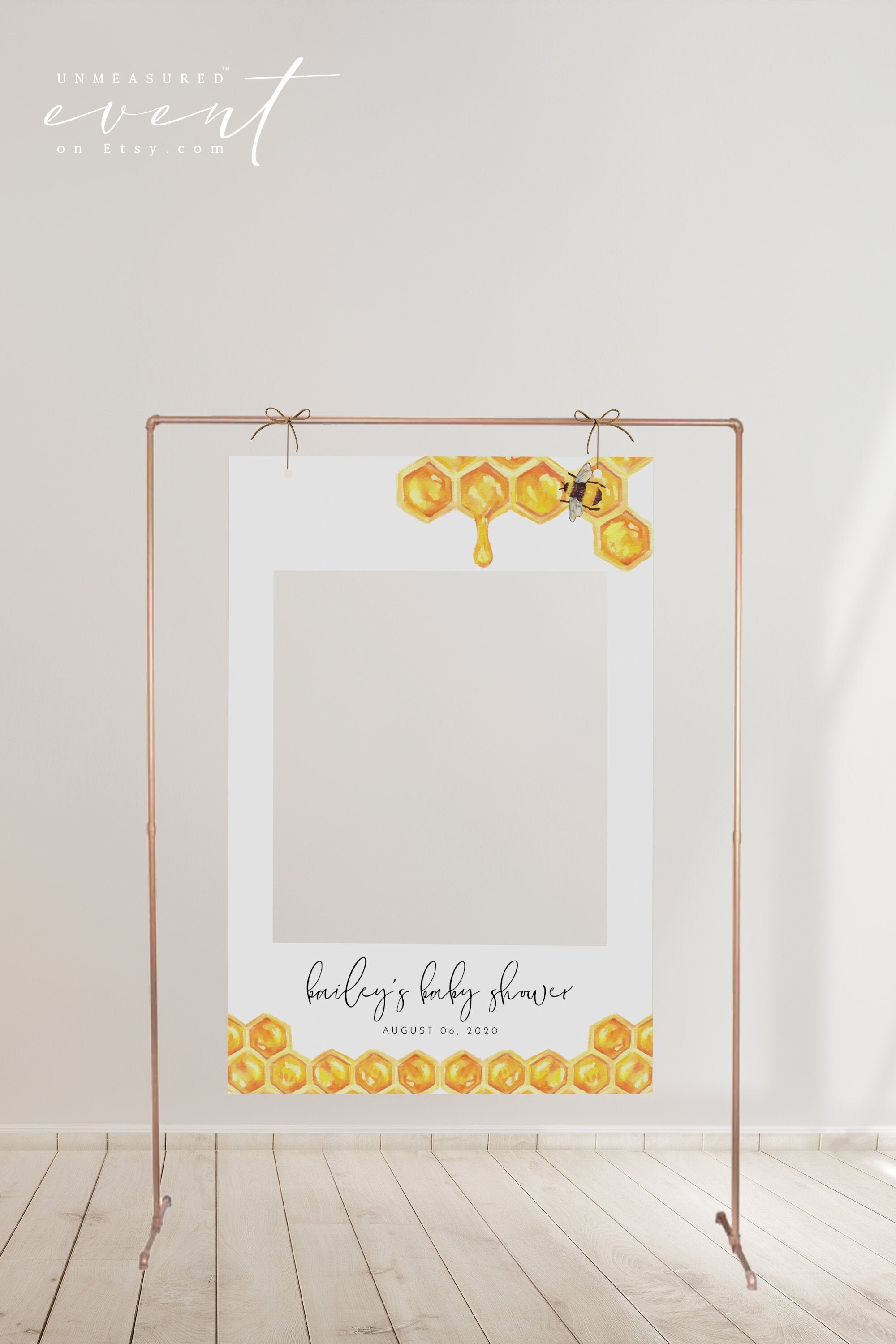 ROMY Bee Photo Prop Frame Template Honeycomb Baby Shower Photo Frame Prop Printable Photo Booth Frame Prop Instant Rustic