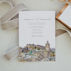 EDINBURGH Hochzeitseinladung Vorlage, Edinburgh Skyline Hochzeit einladen, Schottland Hochzeit einladen, Hochzeit in Zielland, Abenteuer Reisen DIY