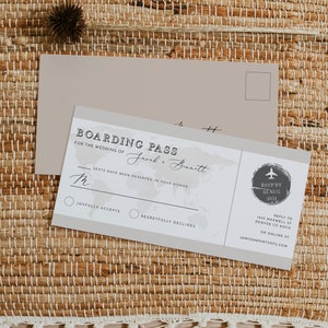 Passport Wedding Invitation Template Suite, Travel Themed Wedding Invitation Instant Download, Adventure Abroad Boarding Pass Earthy CARMEN image 4