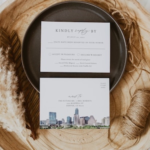 Plantilla de tarjeta de respuesta de boda de AUSTIN, tarjeta de respuesta de boda imprimible, tarjeta de respuesta de boda de destino de Austin, Texas, descarga instantánea, opción de comida