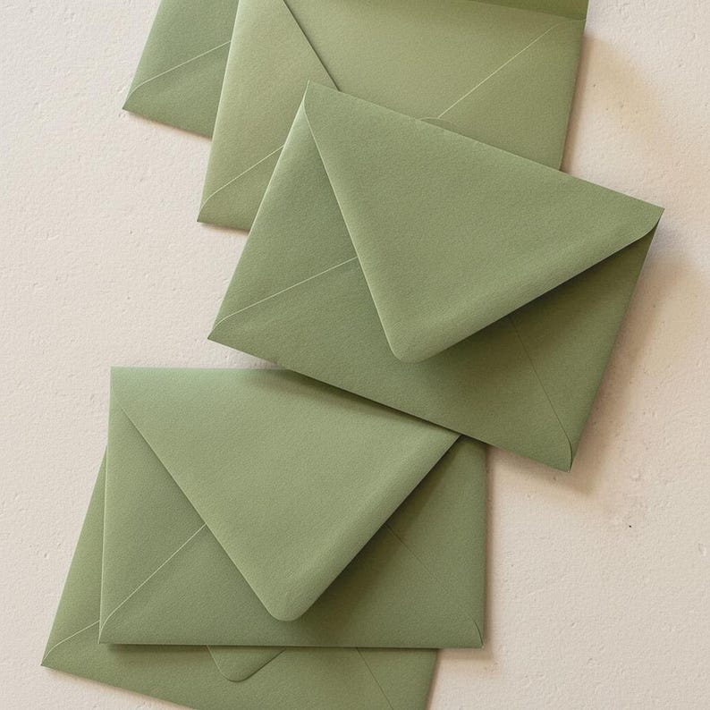 Blank Sage Olive Green Euro Flap Wedding Invitation or RSVP Envelopes image 1