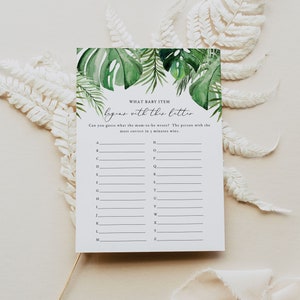 ABC Baby Shower Game Template, Tropical Baby Shower Game, Beach Baby Shower Game, Palm Leaf Baby Shower Game, Island Luau What Item CORA