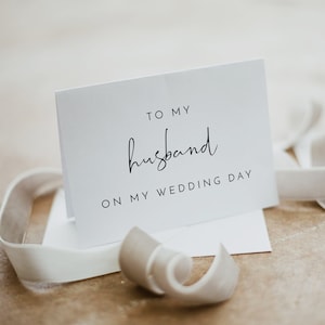 Tarjeta ADELLA para mi esposo en el día de mi boda Tarjeta de nota de boda minimalista moderna Fuente boho simple Tarjeta doblada para mi novio de la fiesta de bodas