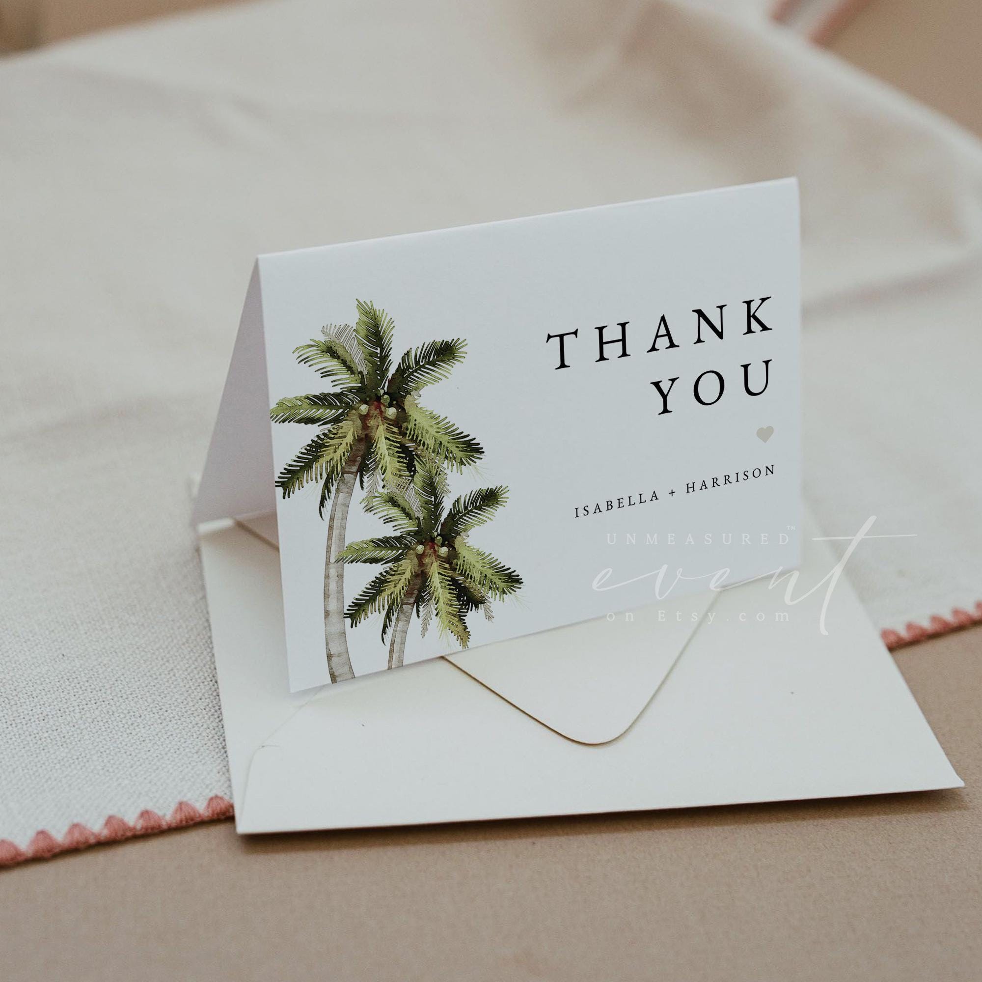 Palm Tree Thank You Card Template, Tropical Wedding Thank You Card ...