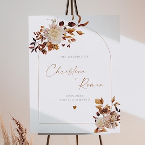 TALIA Herbsthochzeit Willkommensschild Vorlage, Boho Hochzeit Willkommensschild, Terrakotta Hochzeit Willkommen Poster druckbar, Boho Herbst Blumen DIY