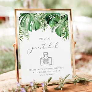 CORA Photo Guest Book Sign, Tropical Palm Sign Our Guestbook, Wedding Guestbook Sign Instant, Destination Beach Wedding Polaroid Guestbook