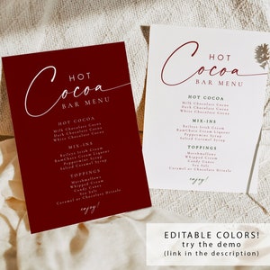 BLAIR Festive Red and Green Modern Christmas Hot Cocoa Bar Menu Sign Printable Template with fully editable colors