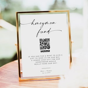 BLAIR Minimalist Honeymoon Fund Sign, Wedding QR Code Sign Printable, Modern Wedding Sign, Bohemian Wedding Honeymoon Sign,