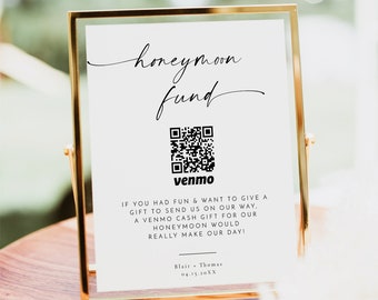 BLAIR Minimalist Honeymoon Fund Sign, Wedding QR Code Sign Printable, Modern Wedding Sign, Bohemian Wedding Honeymoon Sign,