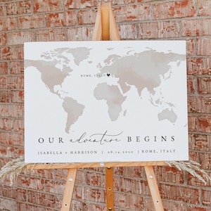 Destination Wedding Welcome Sign, Map Welcome Sign, Watercolor Map Welcome, Travel Themed Wedding, Abroad Wedding Welcome Poster CARMEN